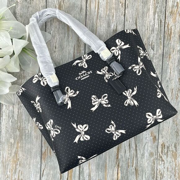 Coach Mollie Tote Bag 25 In Canvas With Bow Print Purse - Picture 3 of 9